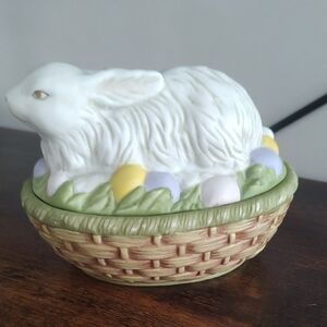 Easter Bunny On Nest Trinket Dish Vintage